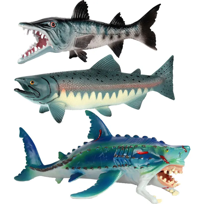 Simulation Action Figure Toys Ocean Animal Salmon Barracuda Figurine Sea Animals Model Kids Learn Educational Collection Toys
