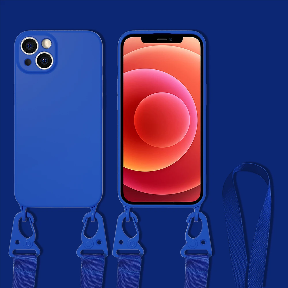 

Colored mobile phone case with rope for iphone 11 pro max 12 mini lanyard straps case for iphone 13 Pro max