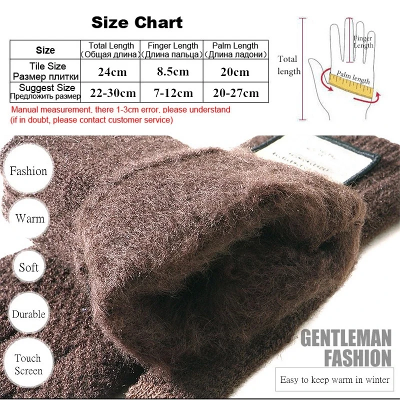 

Winter Men Knitted Gloves Touch Screen High Quality Male Mitten Thicken Warm Wool Cashmere Solid Men Business Gloves Autumn