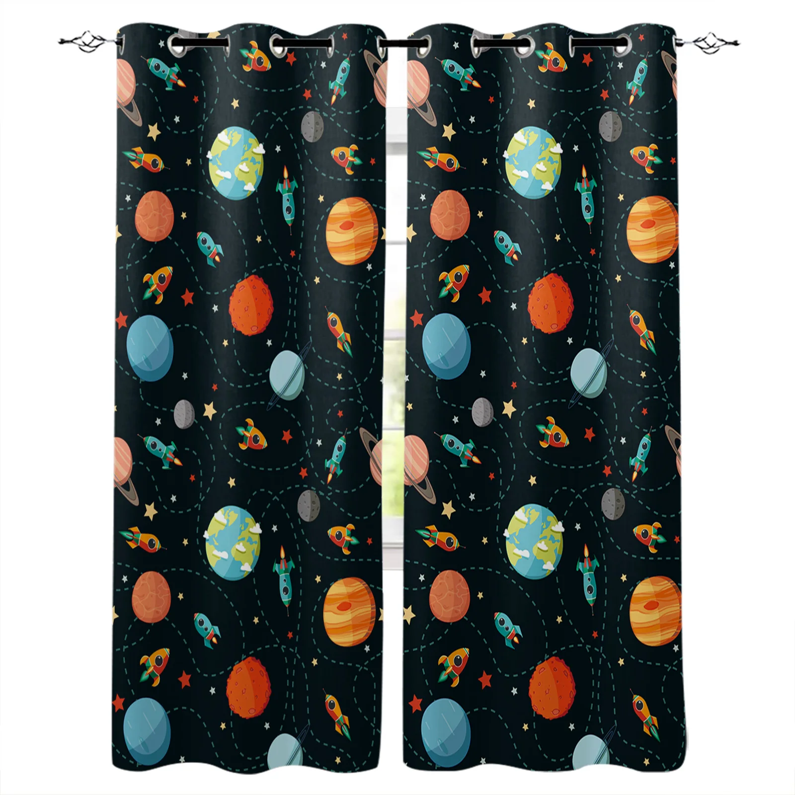 

Декоративные занавески с изображением планеты и окон для гостиной, спальни, кухни