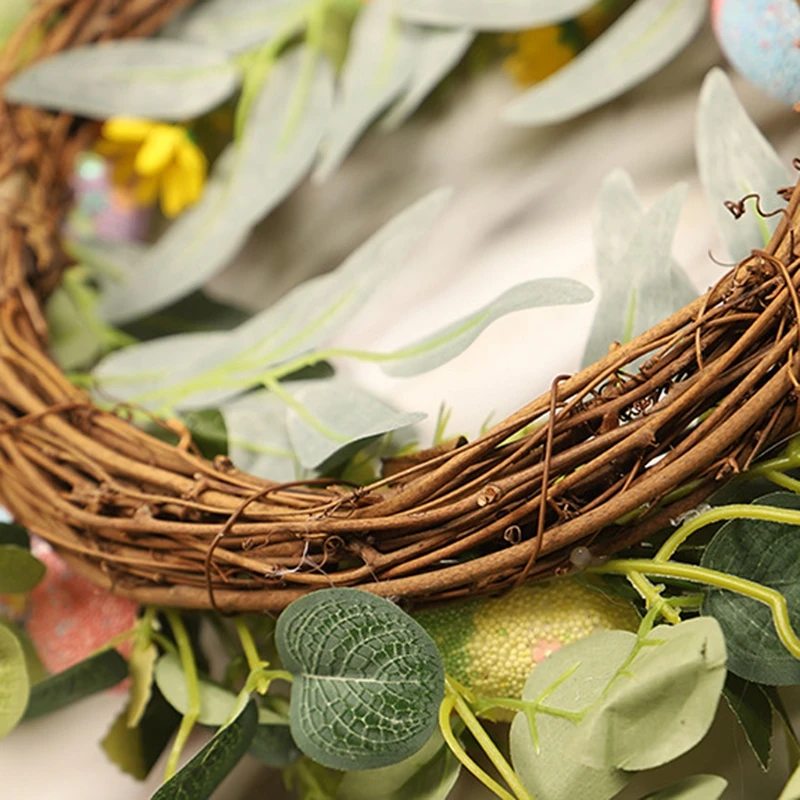 

Easter Simulation Flower Egg Decorations Rattan Wreath Garland Hanging Pendant F3MB