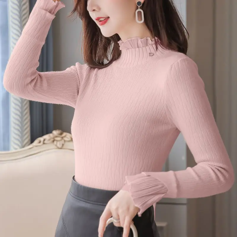 Sueter Mujer Invierno 2021 Knit Sweater Women Turtleneck Winter Pullovers Harajuku Solid White Pink Tops 6483 90 | Женская одежда
