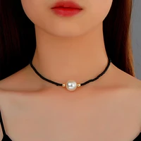 big round pearl necklace for women elegant black imitation pearl bohemia clavicle chain necklaces fashion jewelry gift wholesale