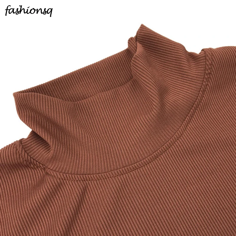 

Women Brown Turtleneck Dresses Sexy Cut-out Waist Dress Waist Hollow Out Dress MIni Dress Autumn Long Sleeve Clubwear
