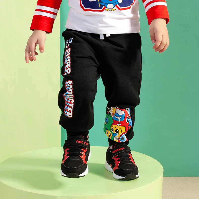 

Детские брюки, новинка, одежда для мальчиков, брюки с защитой для рта, весенние модели, детские спортивные трикотажные брюки с мультяшным ри...