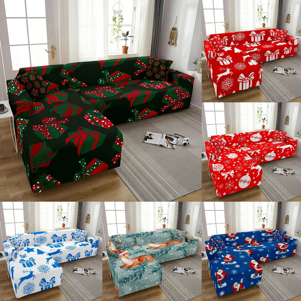 Christmas Sofa Cover For Living Room Corner Couch Cover Elastic Removable Slipcover Universal Sofa Case Deer Print Corner Cover