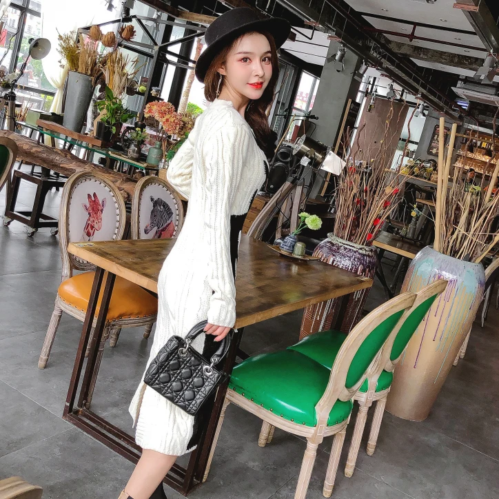 

Chic web celebrity women's clothing in the fall and winter of knitted dress, backing new round collar cultivate one's morality s