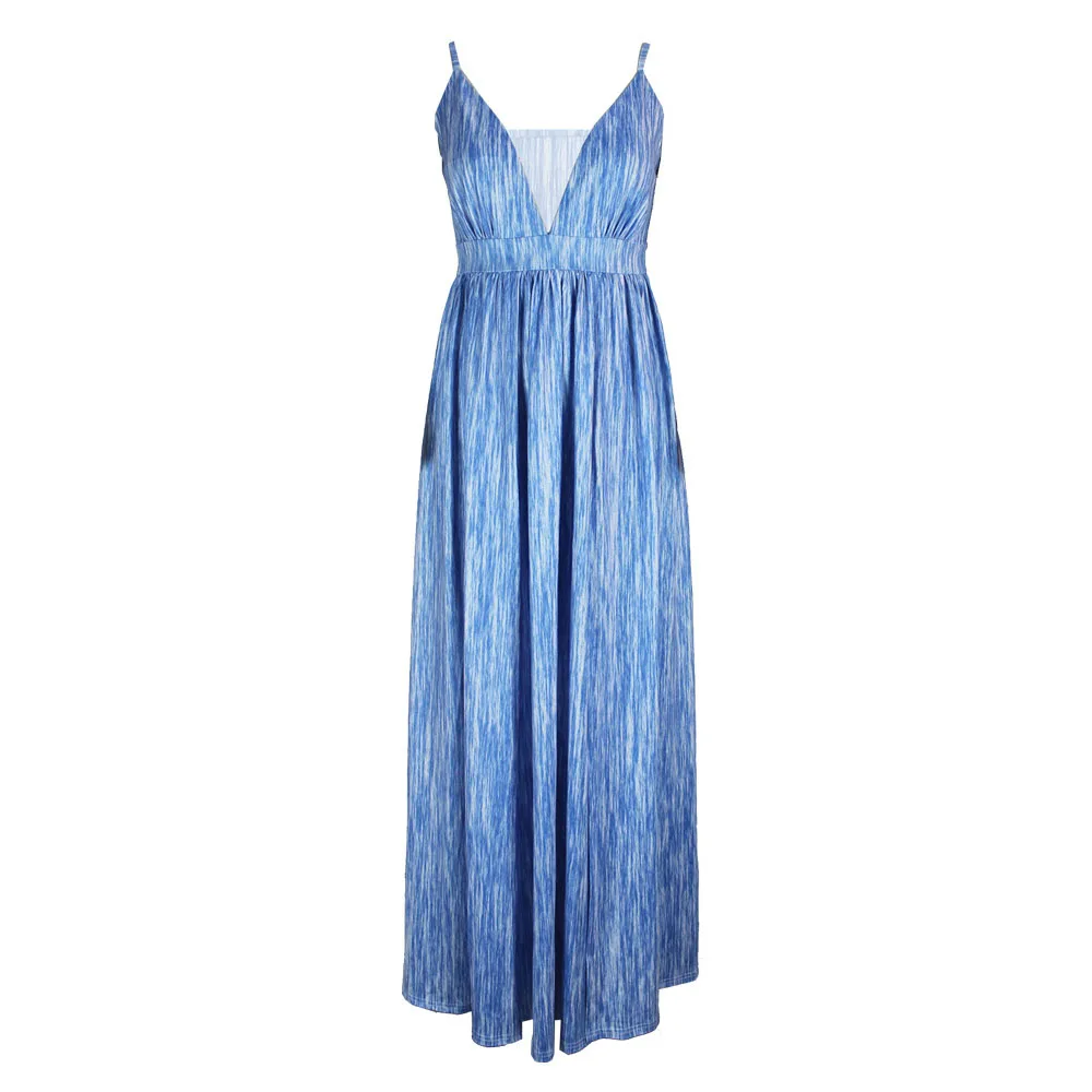 

Summer 2021 Western Style Africa Oversize Temperament Commute Solid Color Elegant Printing Sexy V-neck Low Cut Women's Dress