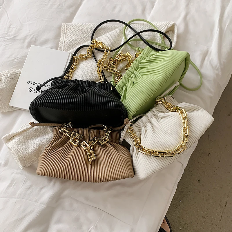 

Linwo New Thick Chain PU Leather Small Underarm Baguette Bucket Bags for Women 2021 Travel Simple Shoulder Purses and Handbag