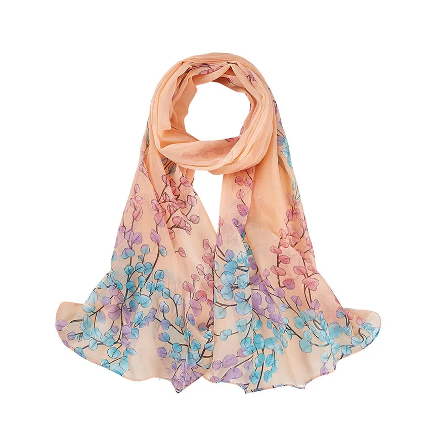 Женский шифоновый шарф мягкий тонкий шелковый шарфы с цветочным принтом
