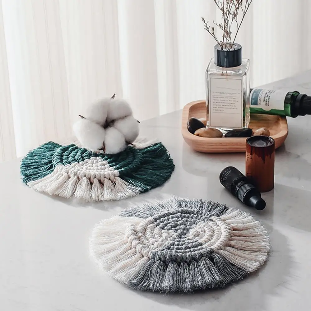 

60% Dropshipping!!Hand-woven Color Block Cotton Heat Insulation Bowl Mat Placemat Coaster Cushion