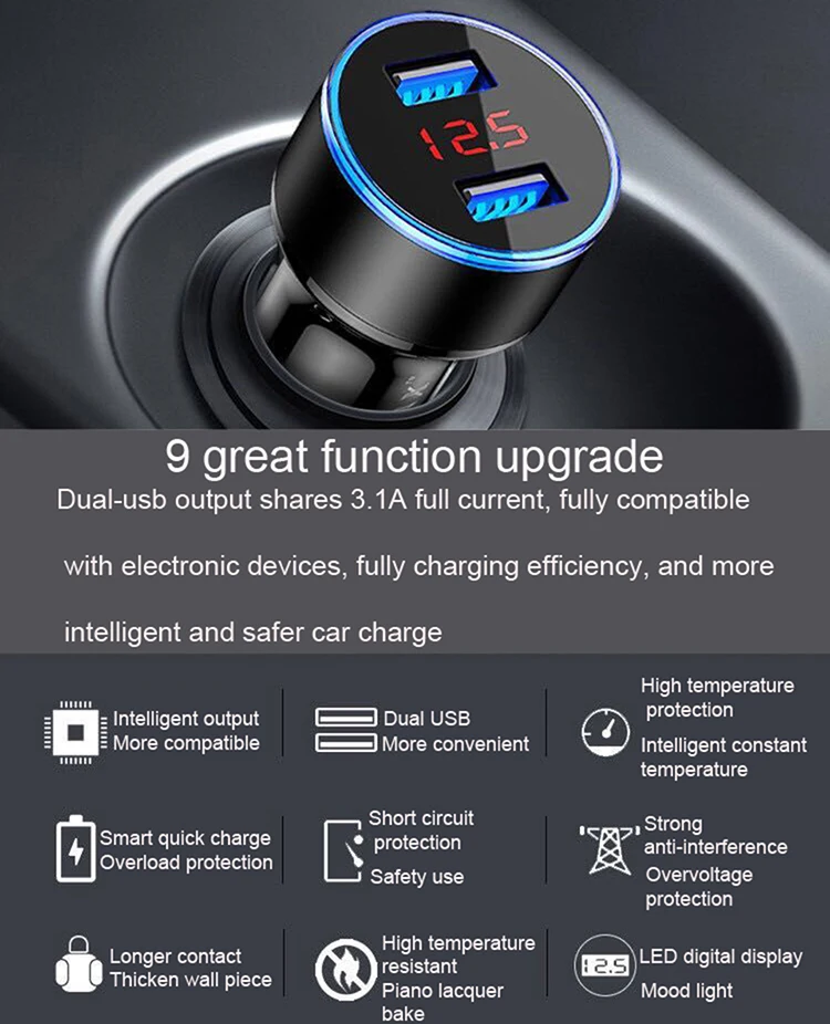 Acegreen светодиодный дисплей 3.1A двойной usb Автомобильное быстрое зарядное устройство для смартфона airpods планшета автомобильное зарядное устройство для телефона автомобильное зарядное устройство