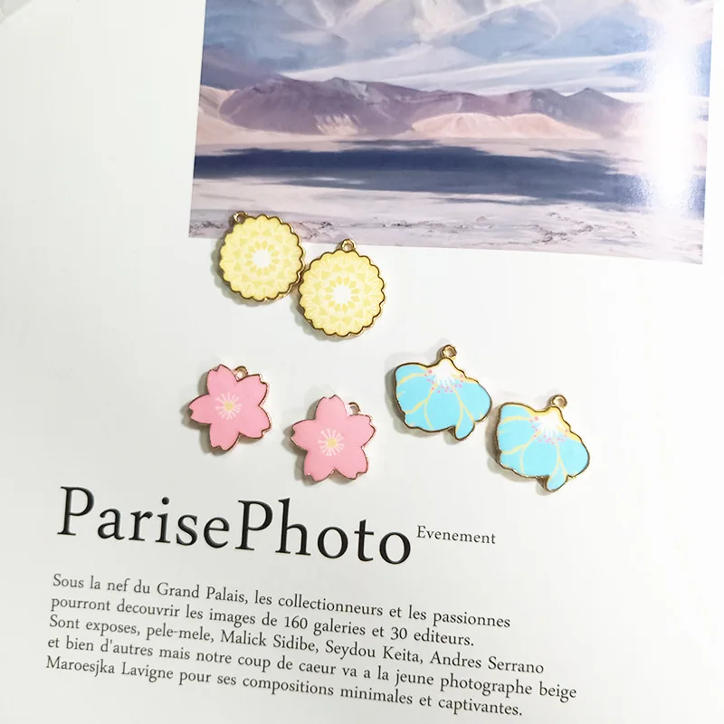 10 шт. эмалью с рисунком одуванчика вишня Магнолия сплав кулон ювелирные изделия