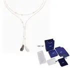 2020 модные ювелирные изделия SWA новое ожерелье с непослушной обмоткой ожерелье в форме пера черные бриллианты розовое золото золотая цепочка женские роскошные ювелирные изделия