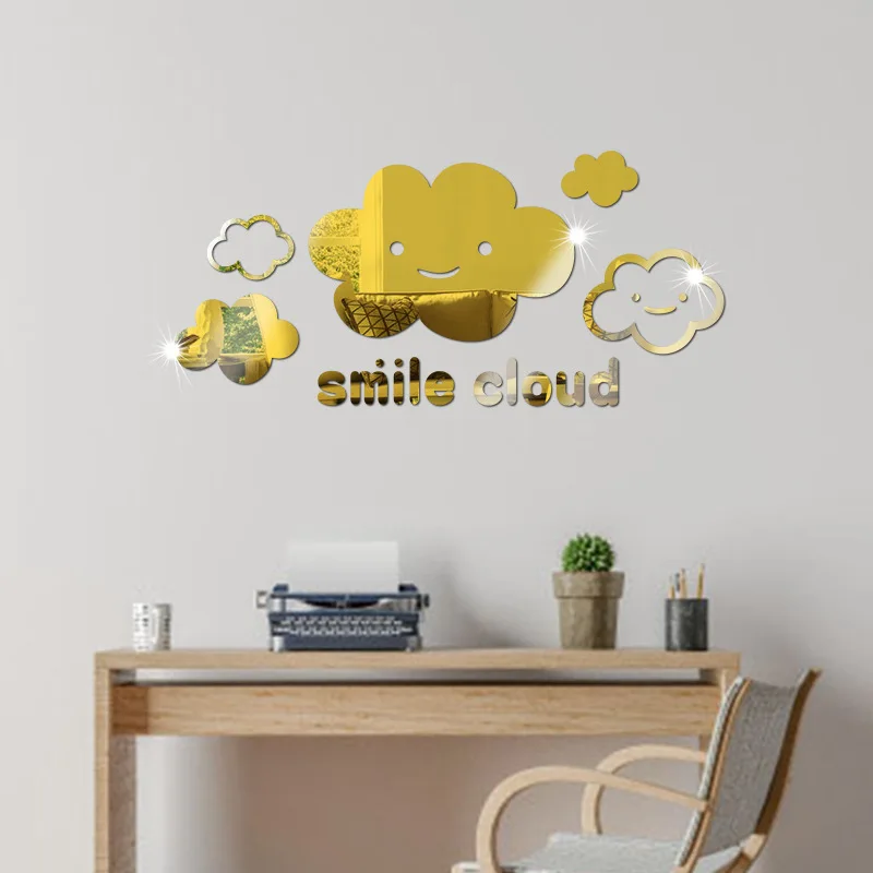 Улыбка облако самодельные наклейки на стену акриловые зеркальные Наклейка окно