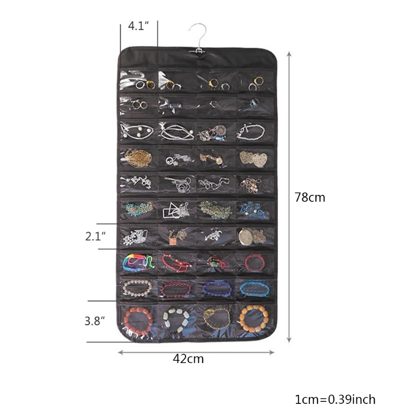 

80 Pockets Double Sided Hanging Jewelry Display Foldable Organizer Storage Bag K3ND