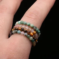 2 pcs random natural stone beads rings 3mm crystal round strand finger ring handmade creative band ring women men party jewelry