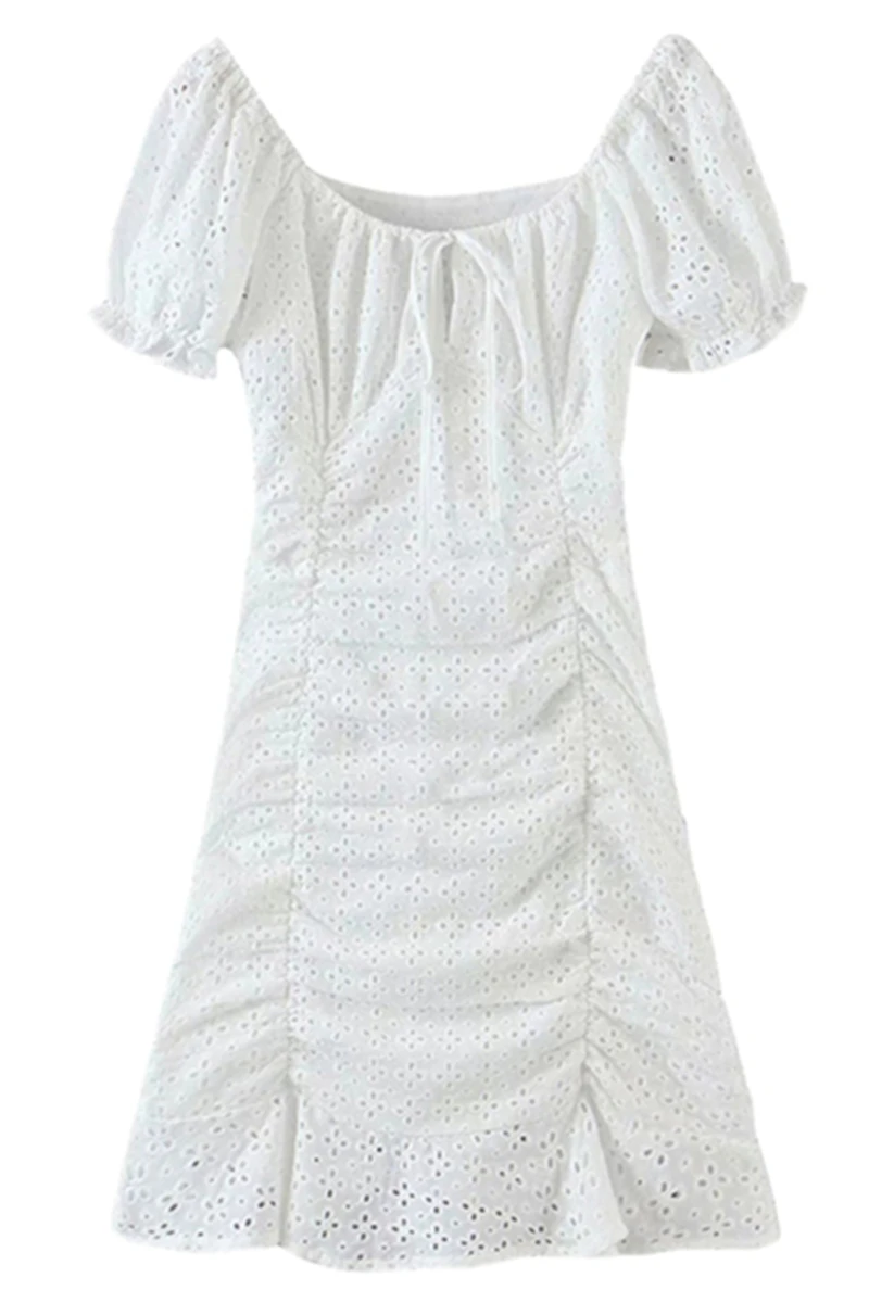 

Slim Chest Lace Up Sexy Pleated Short Sleeve Dress Summer Bubble Sleeve Can Be Sweet or Salt Skirt