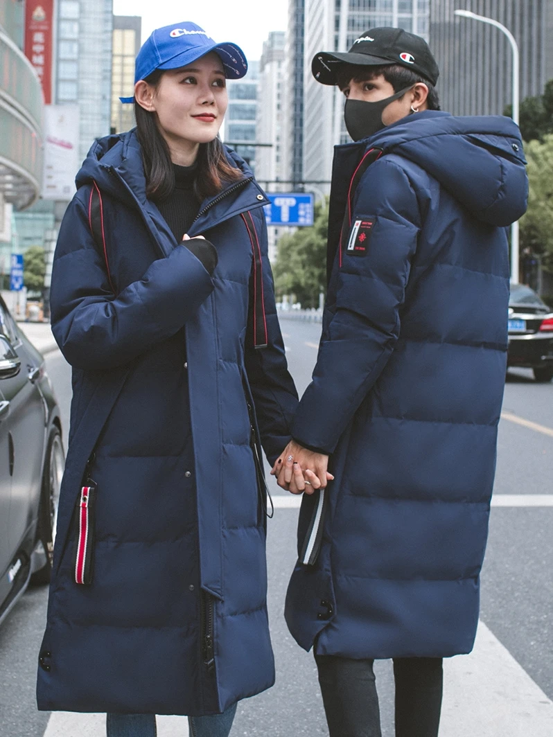 Длинный пуховик с капюшоном для мужчин и женщин зимняя одежда большие размеры