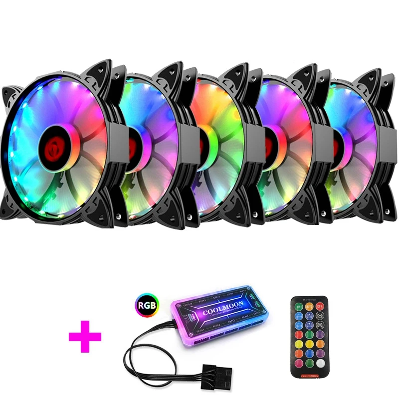 

FOR COOLMOON HUPO Computer Case PC Cooling Fan RGB Adjust 120Mm Quiet + IR Remote New Computer Cooler RGB CPU Case Fan