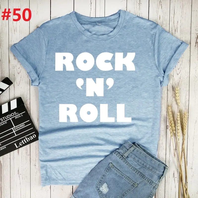 

Rock N Roll Prints T-Shirts Female Retro Fashion New Summer Short Sleeve Women Tshirts Ladies Womens Graphic Female Tee Shirt