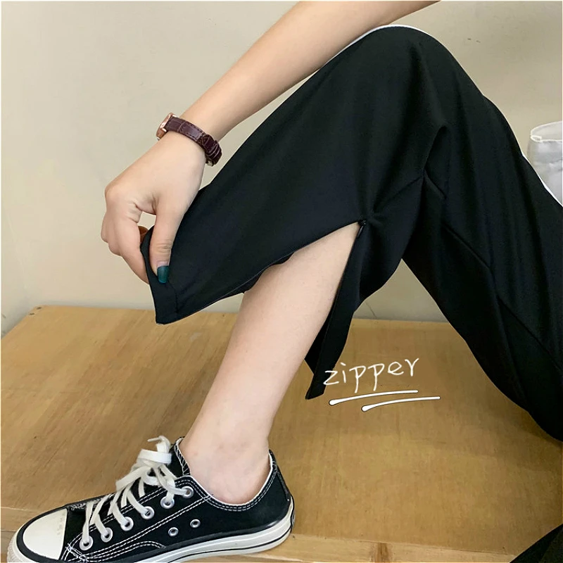 

Casual Pants Women High-waist Summer Loose Drape Side-stripe Streetwear Students Ulzzang Chic New Stylish Korean Style Leisure