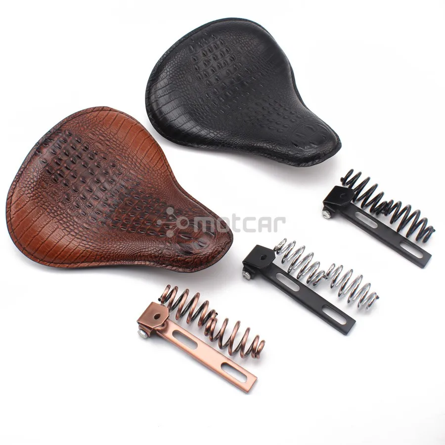 Motorcycle Crocodile Style PU Leather Seat Cushion + Springs Solo Seat For Honda Harley Chopper Bobber