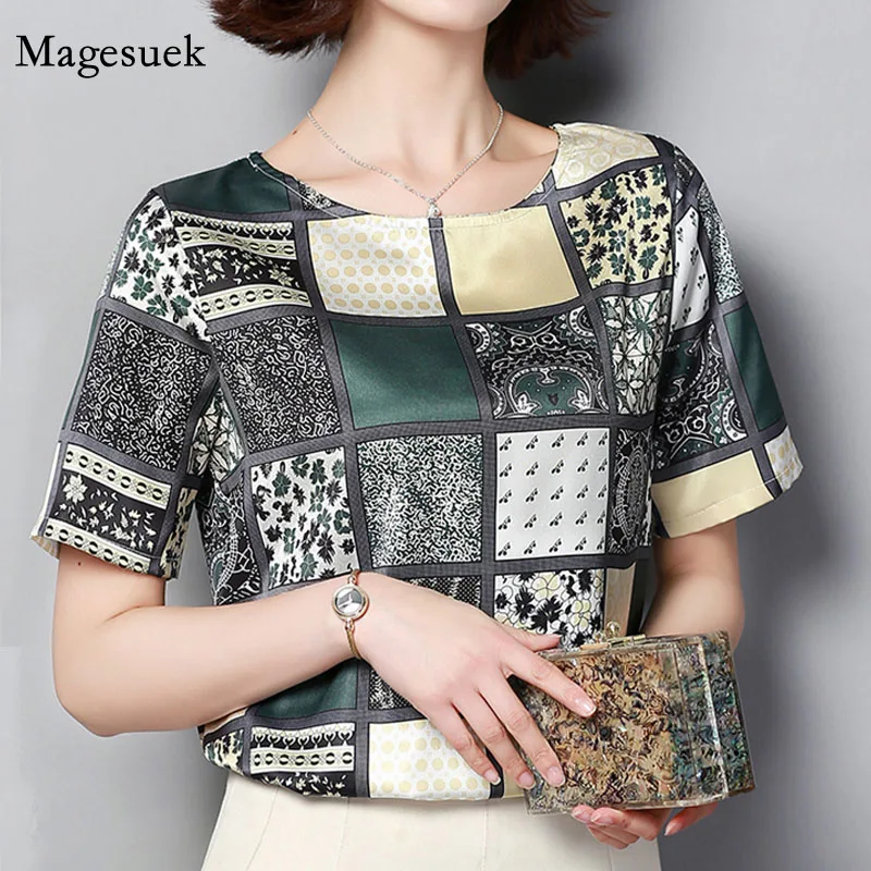 

Pullover Summer Plus Size Tops Women Blouse Plaid Print Chiffon Blouse Short Sleeve Women Shirts Blusas Mujer De Moda 2020 3959