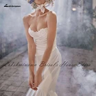 Женское атласное свадебное платье с юбкой годе, кружевное платье с открытыми плечами и длинным шлейфом, свадебное платье с бисером, лето 2021