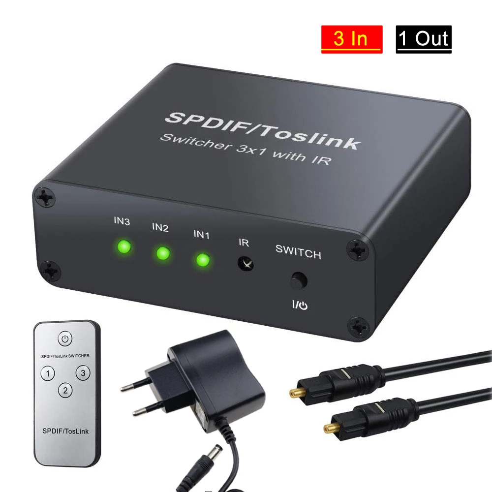 Цифровой оптический аудио коммутатор Toslink 3 порта алюминиевый SPDIF в 1 поддержка