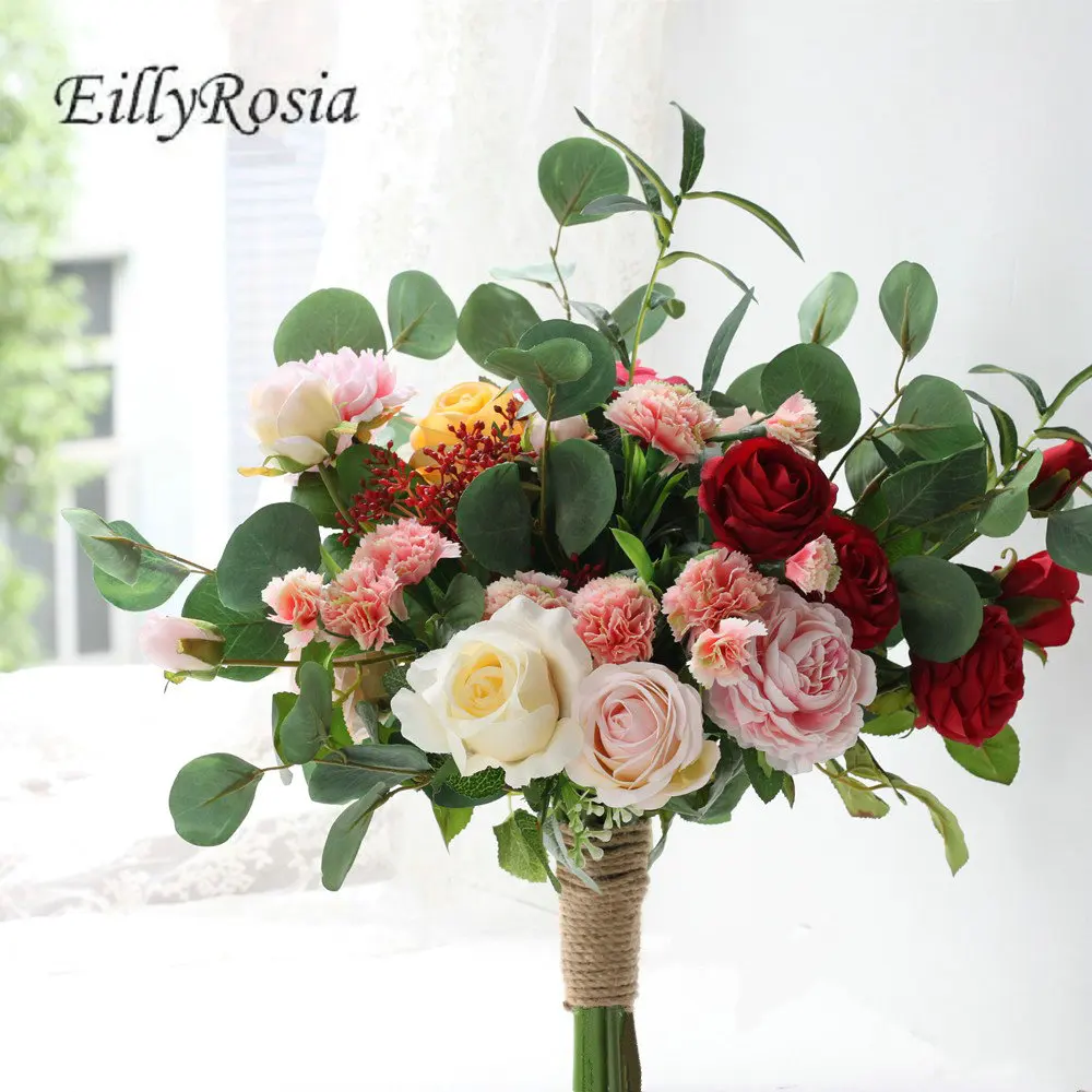 Букет невесты на свадьбу букет из красных роз Розовый пион зеленый лист