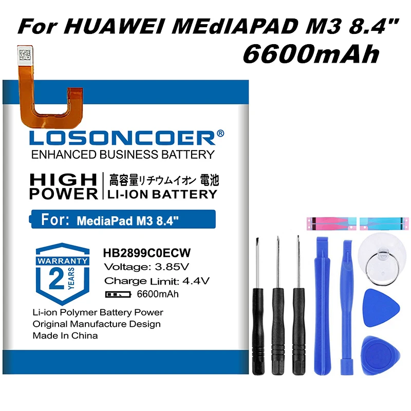

2022 NEW LOSONCOER HB2899C0ECW 6600mAh Replacement Tablet Battery For Huawei MediaPad M3 8.4" BTV-W09 BTV-DL09 SHT-AL09