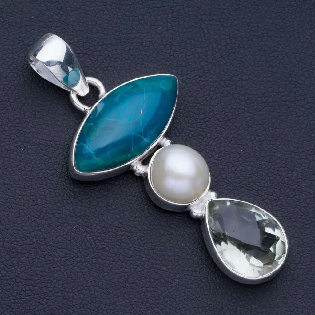 Натуральный речной жемчуг зеленый аметист и хризоколла в стиле панк стандартная