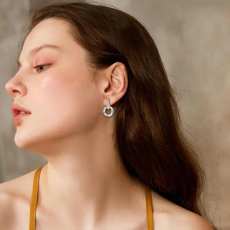 

Romantic Bridal Wedding Drop Earrings Shiny Cz Colorful Anniversary Exquisite Women Lover Gift Fashion Round Hoop Jewelry K7B4