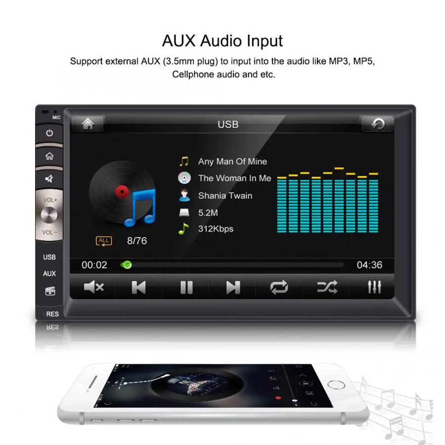 7 дюймов Универсальный 2 Din Bluetooth USB/TF FM Aux Вход автомобильная стереосистема радио MP5 плеер с зеркало заднего вида Камера автомобильный аудиоплеер