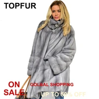 topfur 2021 new fashion winter real fur coat women light grey mink coat with belt fur stand collar full sleeve garment full pelt