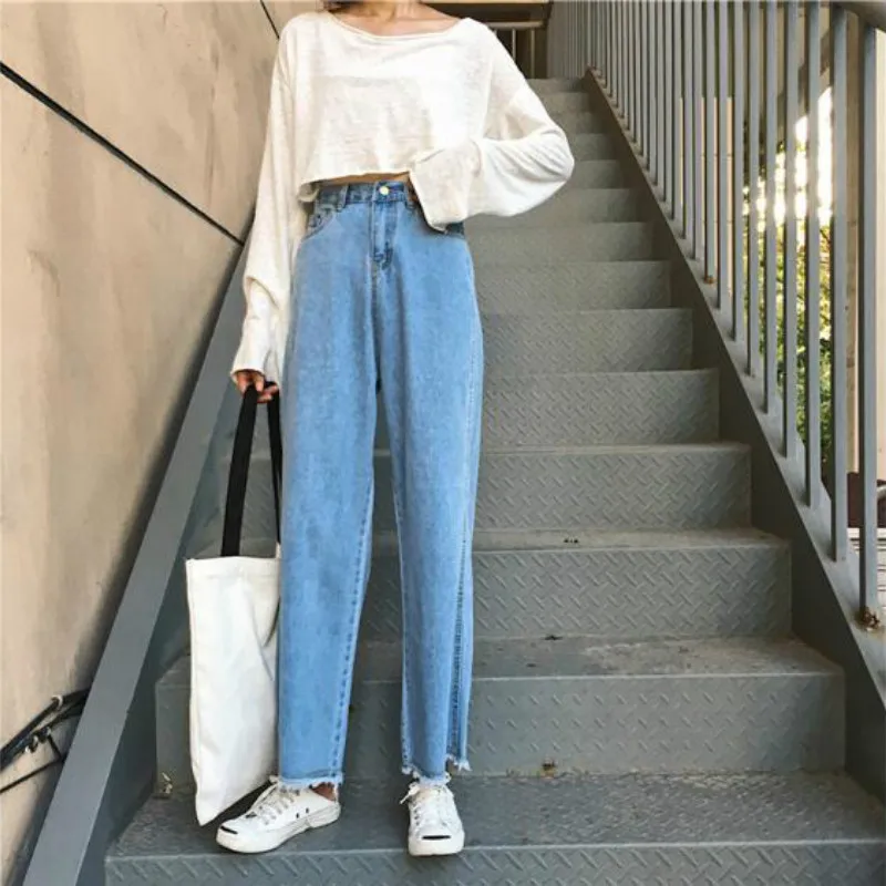 

Pants Women Spring Summer High Waist Loose Fashion Simple All-match Korean Style Womens Ankle-length Harajuku Chic Ladies Daily
