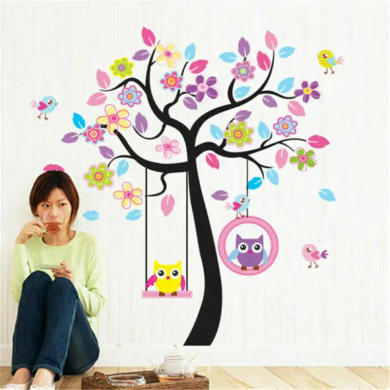 

DIY Wall Sticker Cute Cartoon Owl Tree Wallpapers Art Mural Waterproof Kids Nursery Wall Stickers Home Decor Removable