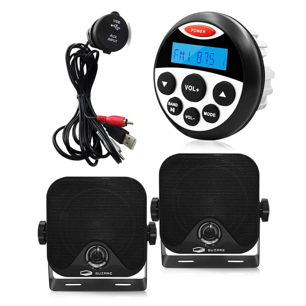 Фото Морской радиоприемник, цифровой стерео плеер с поддержкой Bluetooth, FM, AM, MP3, 4 дюйма, водонепроницаемые колонки, USB-кабель для лодки №1