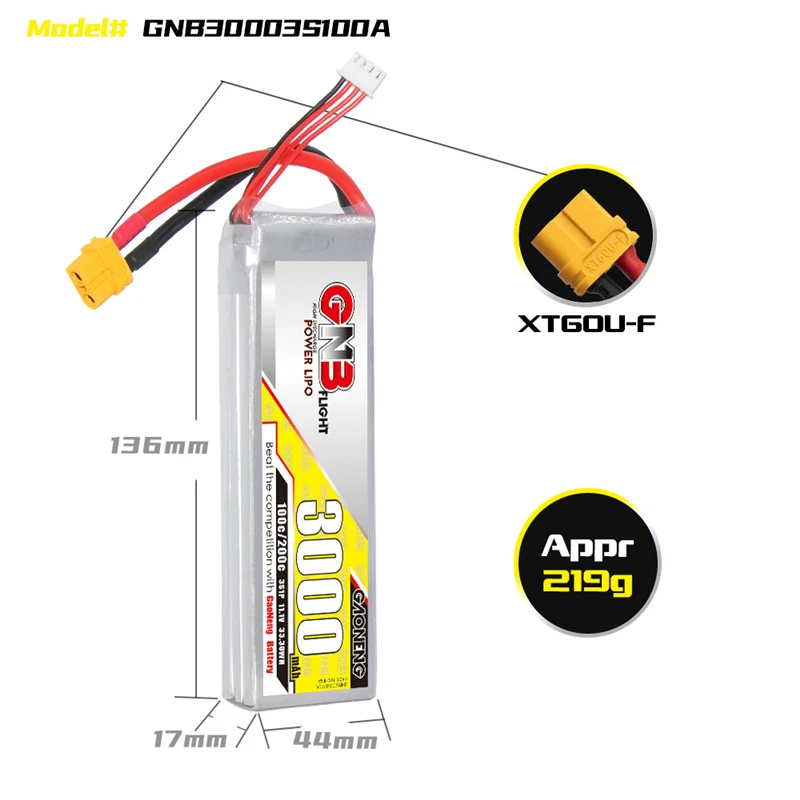 1-2PCS GNB 50C/100C HV 3S 11.1V 3000mAh Lipo Battery With XT60 XT90 T Plug For FPV Drone RC Helicopter Car Boat UAV Parts | Электроника
