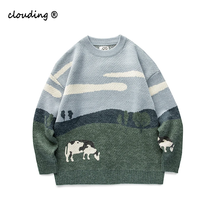 

Youth Cows Vintage Winter Sweaters 2020 Pullover Mens O-Neck Korean Fashions Sweater Women Casual Harajuku Clothes