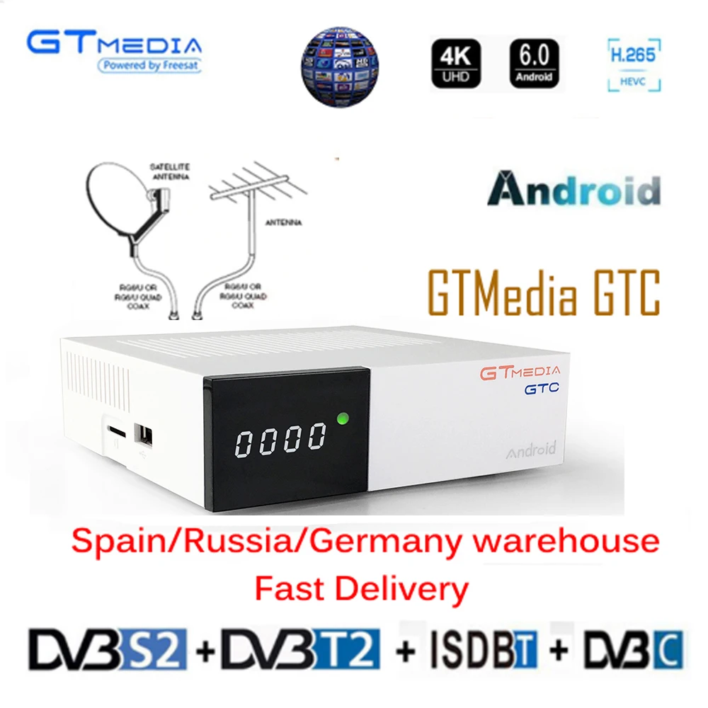 4K Android 6 0 ТВ коробка gtmedia GTC DVB S/S2 + T2 C поддержка 4K/3D/H.265 с 2G Ram 16G Rom собран в 2 4G Wi Fi