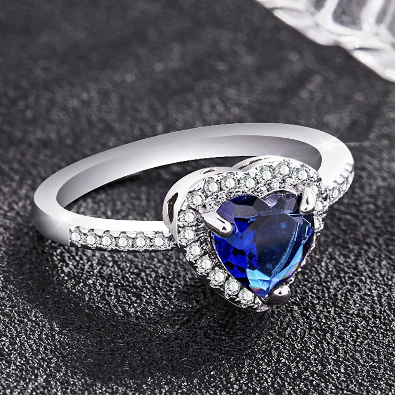 Темно-синее очаровательное кольцо Сердце моря с цирконием AAA подходит для женщин