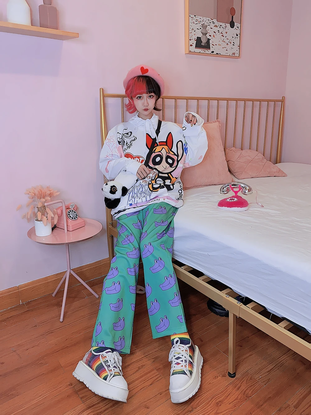 Оригинальные японские мягкие свободные штаны для девочек с мультяшным принтом
