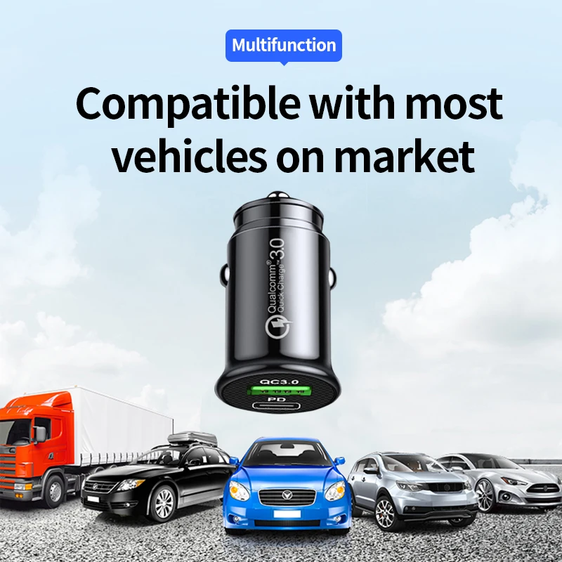 qc3 0 car charger fast charging white black mini shape car lighter slot pd 20w usb type c charge mobile phone free global shipping