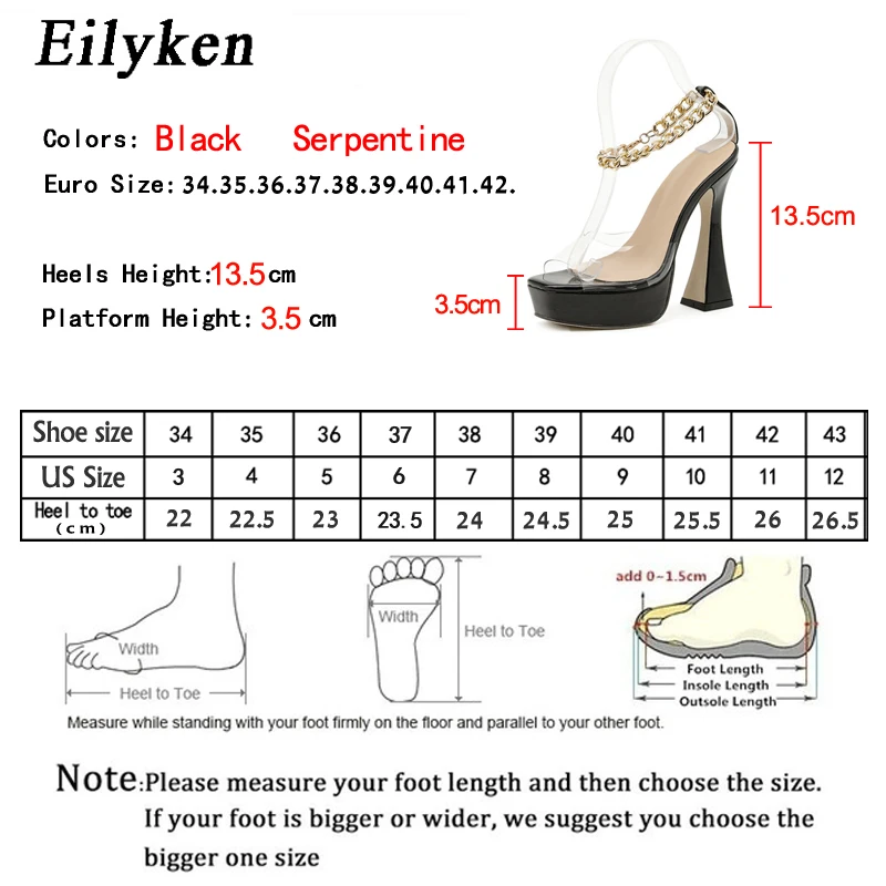 

Eilyken Sexy Snake Print High Heels Platform Women Sandals Fashion PVC Transparent Open Toe Chain Buckle Strap Designer Shoes