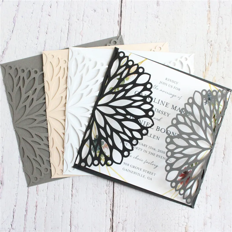 Элегантные свадебные приглашения Цветочные серые лазерная резка полые конверты