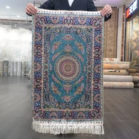 Yilong 2'x3' Blue Hand Knotted Carpets Dining Room Small Silk Rug (ZQG526A)