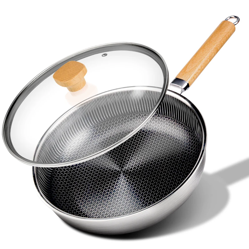 

316 Stainless Steel Frying Pan Non-Stick wok Pan Fried Steak Pot Kitchen Cooking Pot Induction Electromagnetic Furnace General