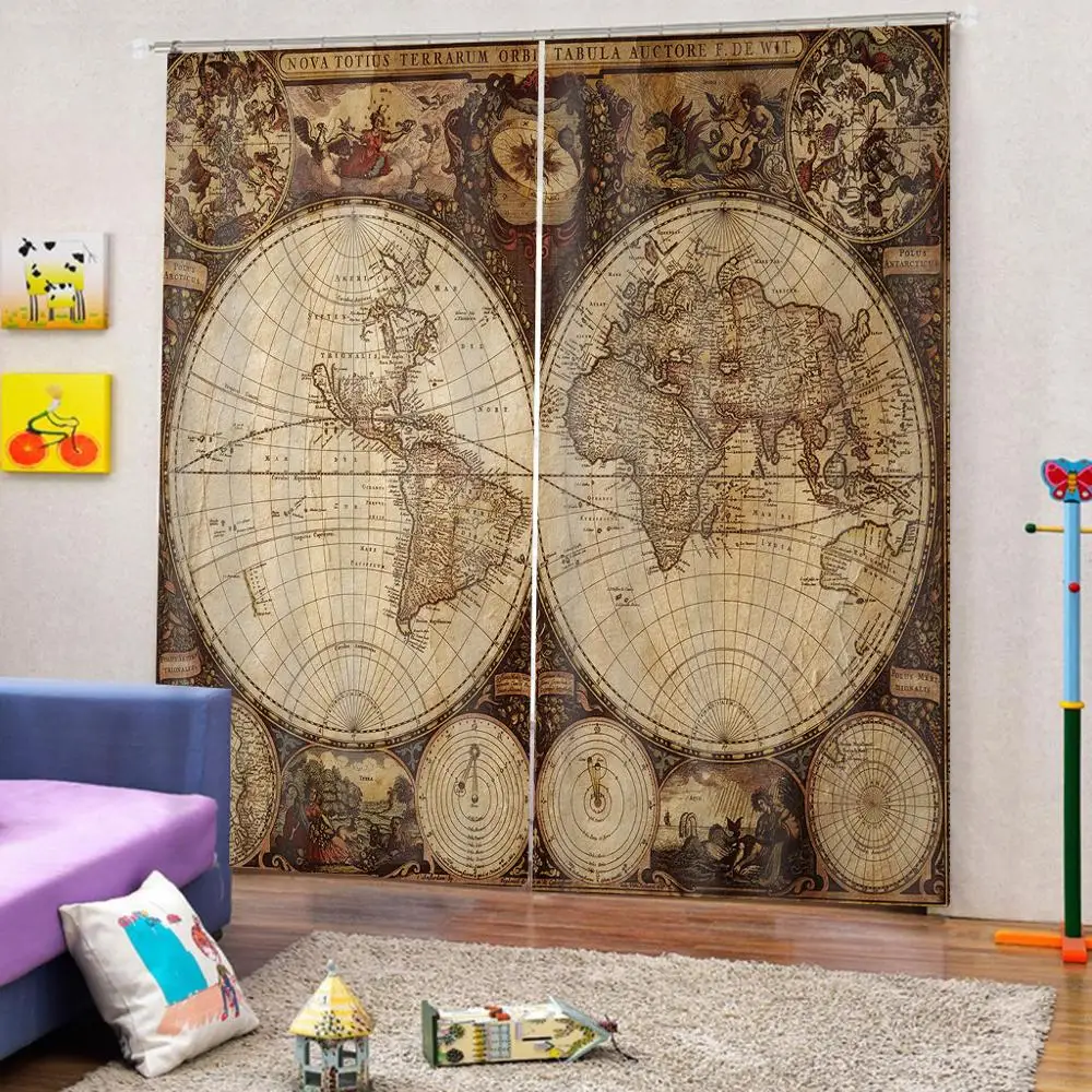 Винтажные морские старинные шторы с картой мира для гостиной спальни набор